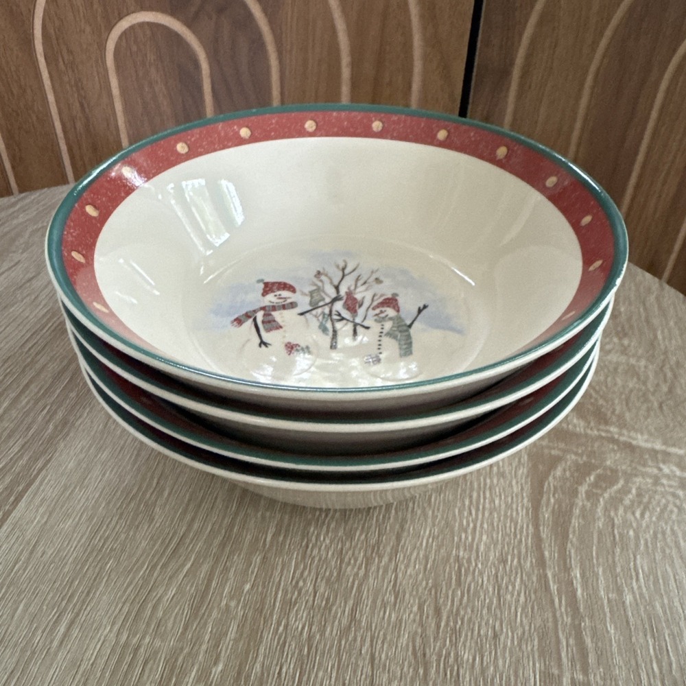 Royal Seasons Stoneware Snowmen Soup Cereal Bowl Set of 4 6 3/4 inch
